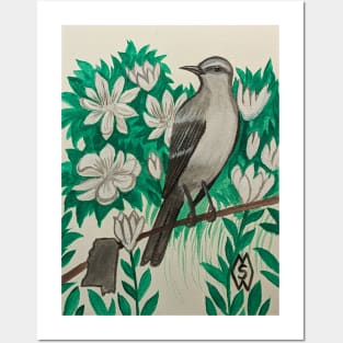 Mississippi state bird and flower, the mockingbird and magnolia Posters and Art